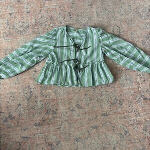 Free People Green Striped Peplum Tie-Front Top